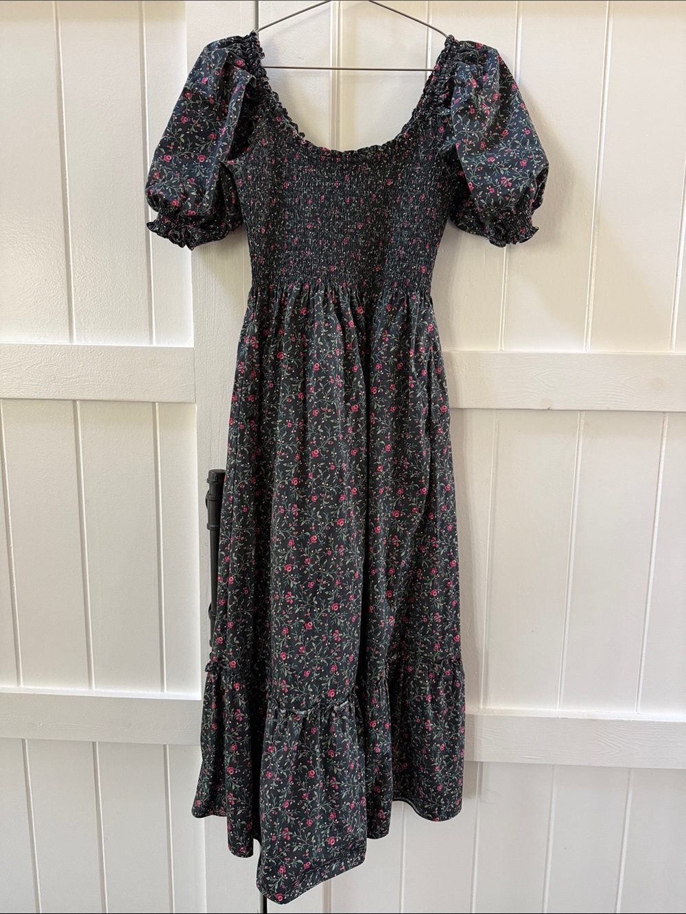 Hill House Black Floral Maxi Dress with Pink Accents